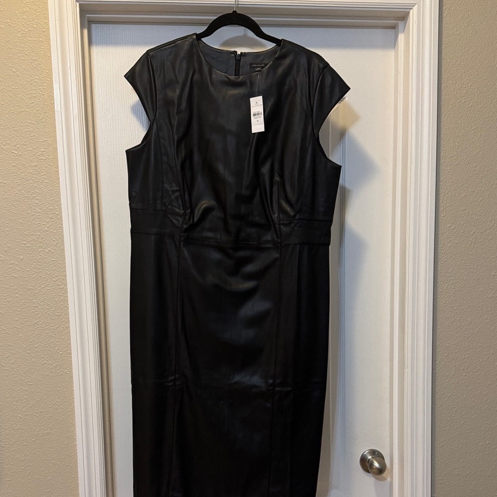 Ann Taylor Elegant Black Sleeveless Dress Faux Leather Sz 18 NWT